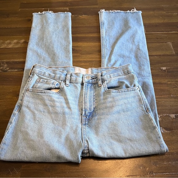 Everlane Straight Leg Jeans Pants Fringe Distr Hem Light Wash 27 High Rise - Picture 4 of 12